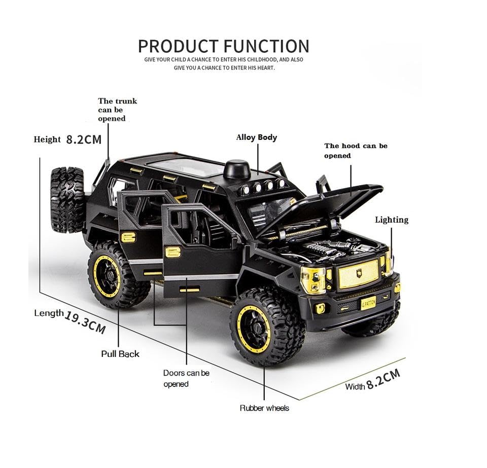 Image of 1 /24 Big G Patton Toy Car Metal Pull Back Diecast Car with Openable Door and Sound Light, Gifts Toys for Kids (Black)