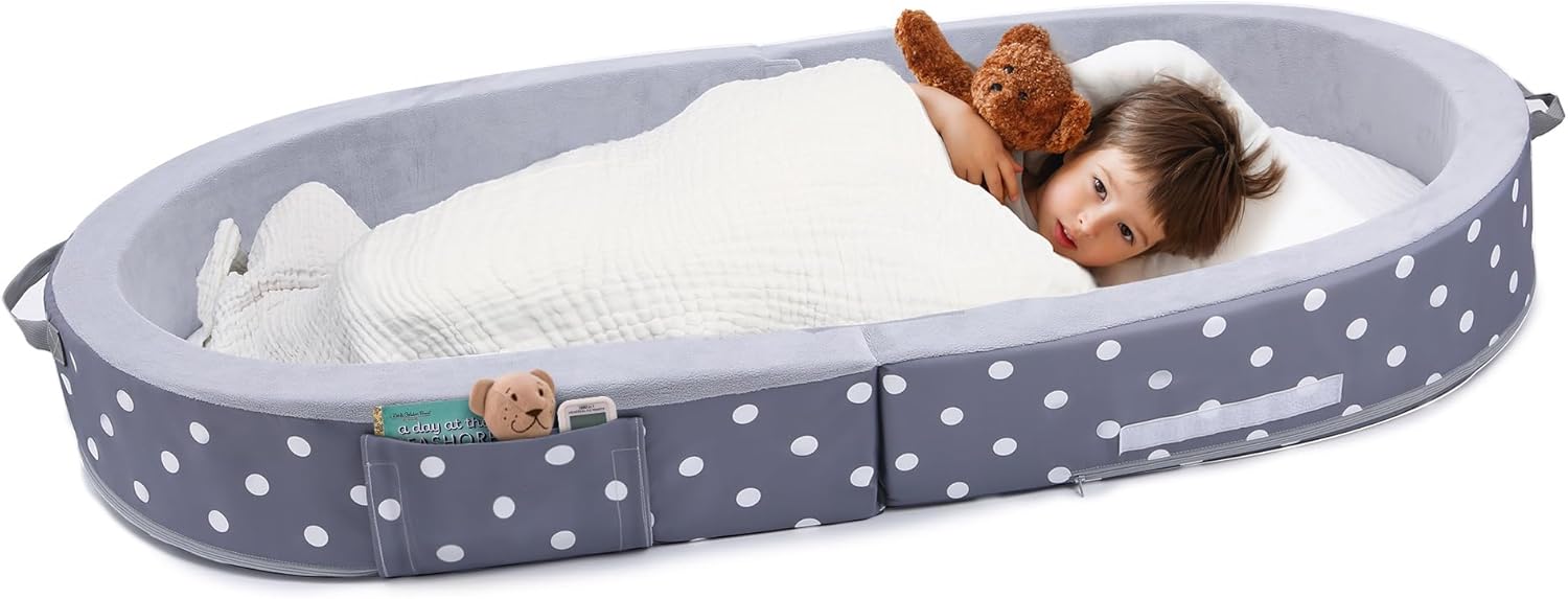 Mooedcoe Foldable Toddler Floor Bed with Sides, Portable