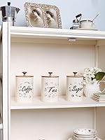 Vista 9 de NIKKY HOME Juego de 3 recipientes de metal con tapas de bambú para café, azúcar, té, cocina, contenedor de decoración de granja, tarro grande