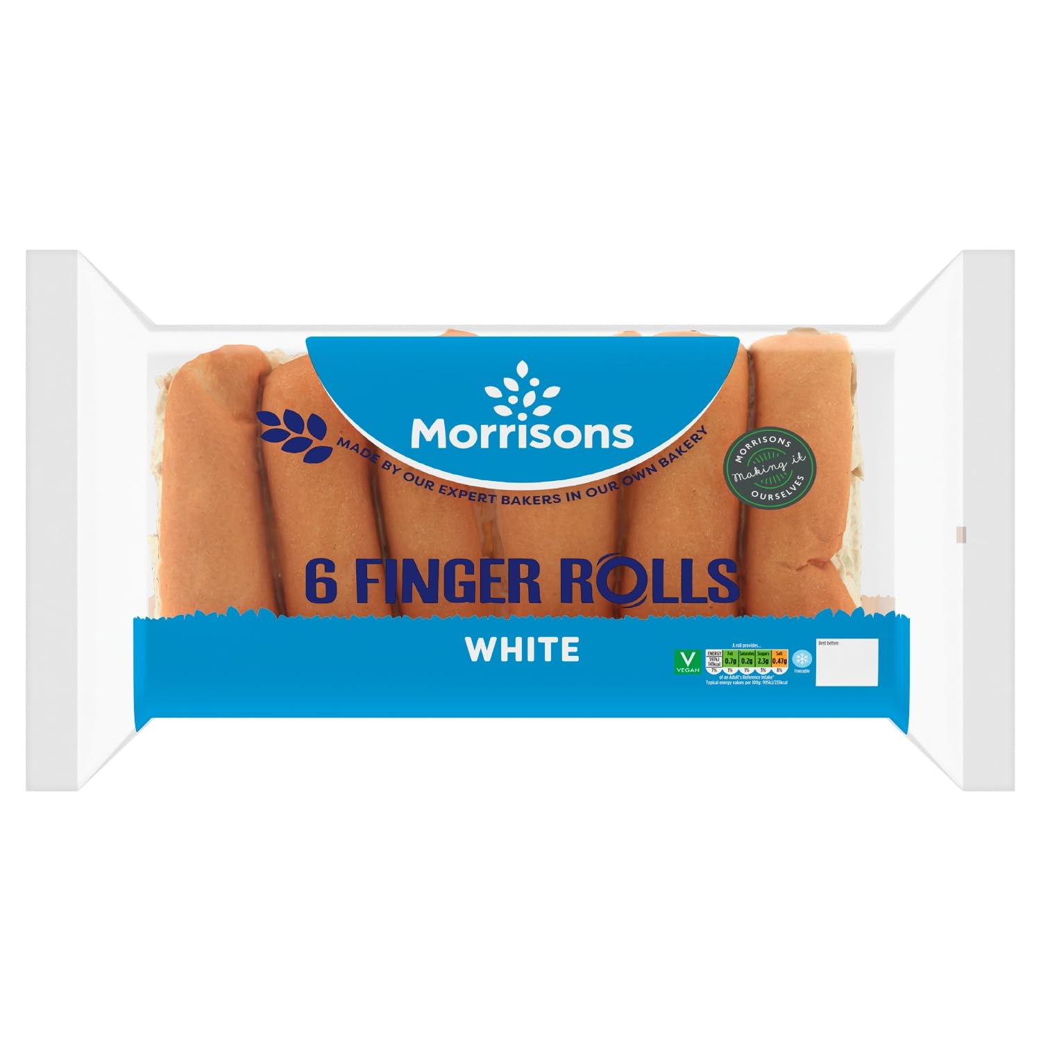 Morrisons White Finger Rolls, 6 count