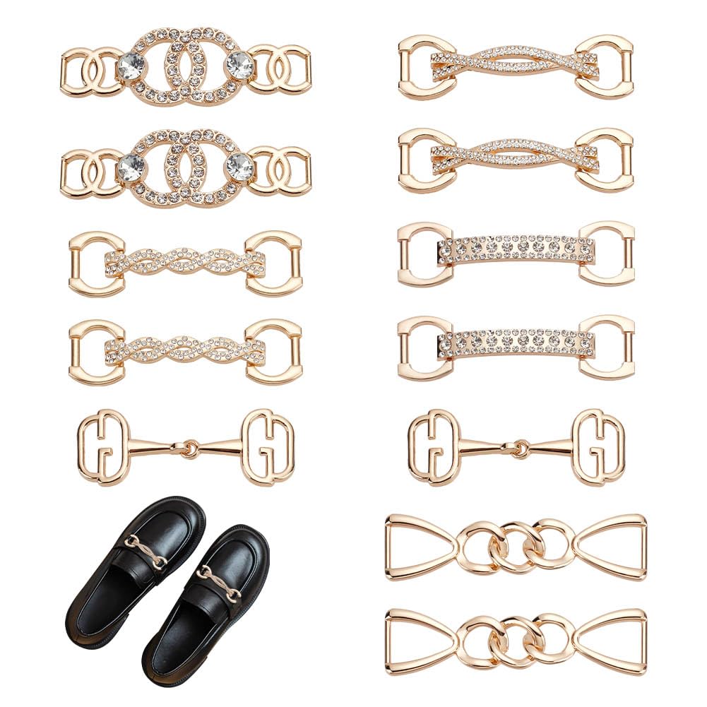 PH PandaHall 6 stücke Gold Schuh Charms Ketten Kristall Schuhe Kette Flache 3 Stile Bling Strass Schuh Charms Glänzende Schuh Zubehör Für Clog Sandalen Freizeitschuhe