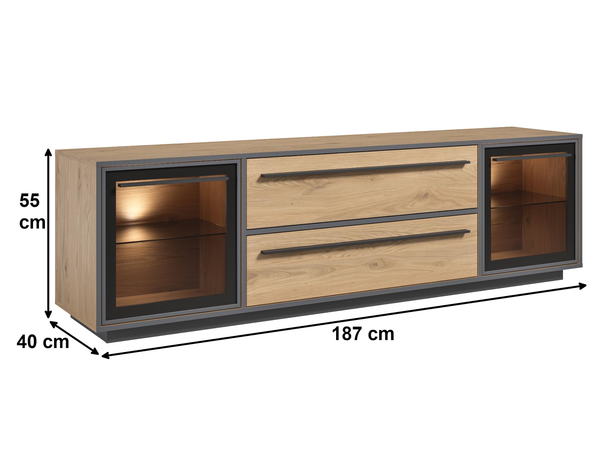 moebel-dich-auf Wohnwand Nardo in Wildeiche Verschiedene Board-Sets, Lowboard, Sideboard, Braunglas, Softclose, inkl. LED-Beleuchtung