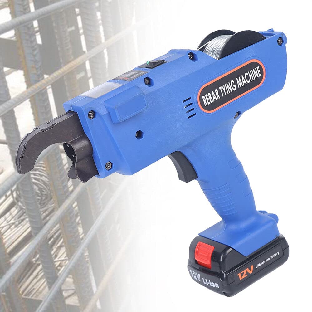 Handheld Rebar Tier Gun Automatic Rebar Tier Tying Machine 8-34mm Tying Range Rod BindingTool Set w/2 * 4500mAh Rechargeable Lithium Battery (Blue)