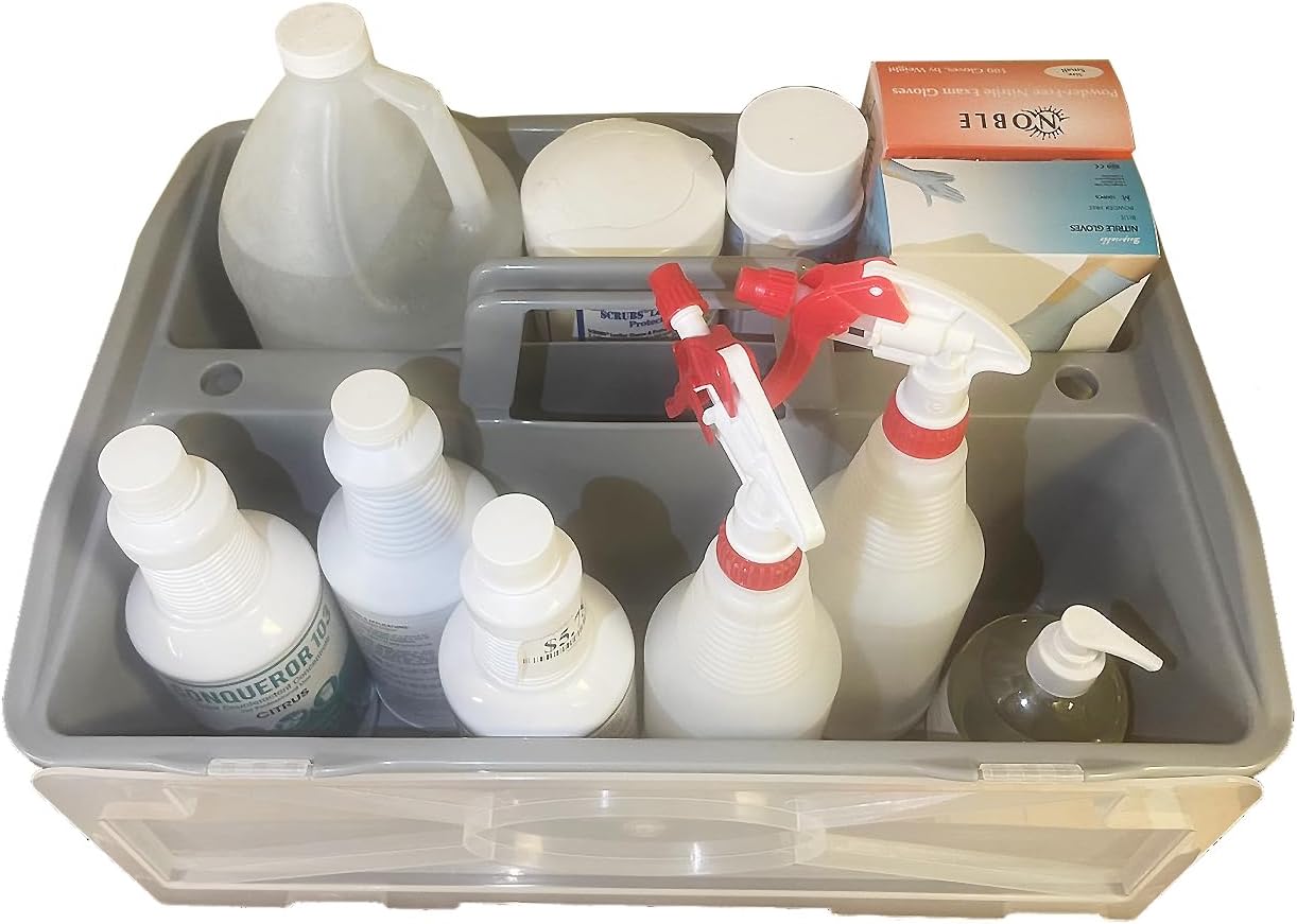 Extra Large 2 Compartment Cleaning Caddy Bucket Tool Supply Organizer with Handle