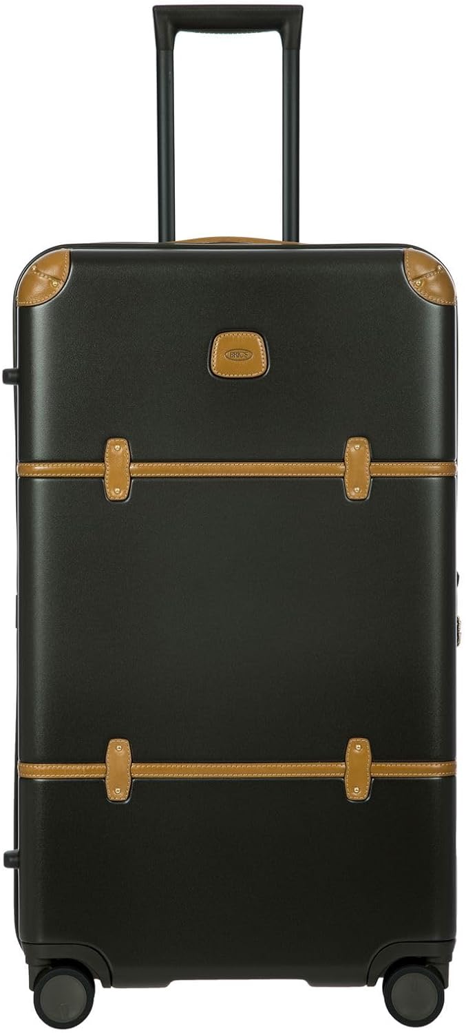Bric's Bellagio 2.0 Spinner Suitcase - Luxury Hardshell Luggage with Large Wheels, Telescopic Handle, Leather Detailing - Rolling Suitcase for Refined Travel - 31 inch, Olive