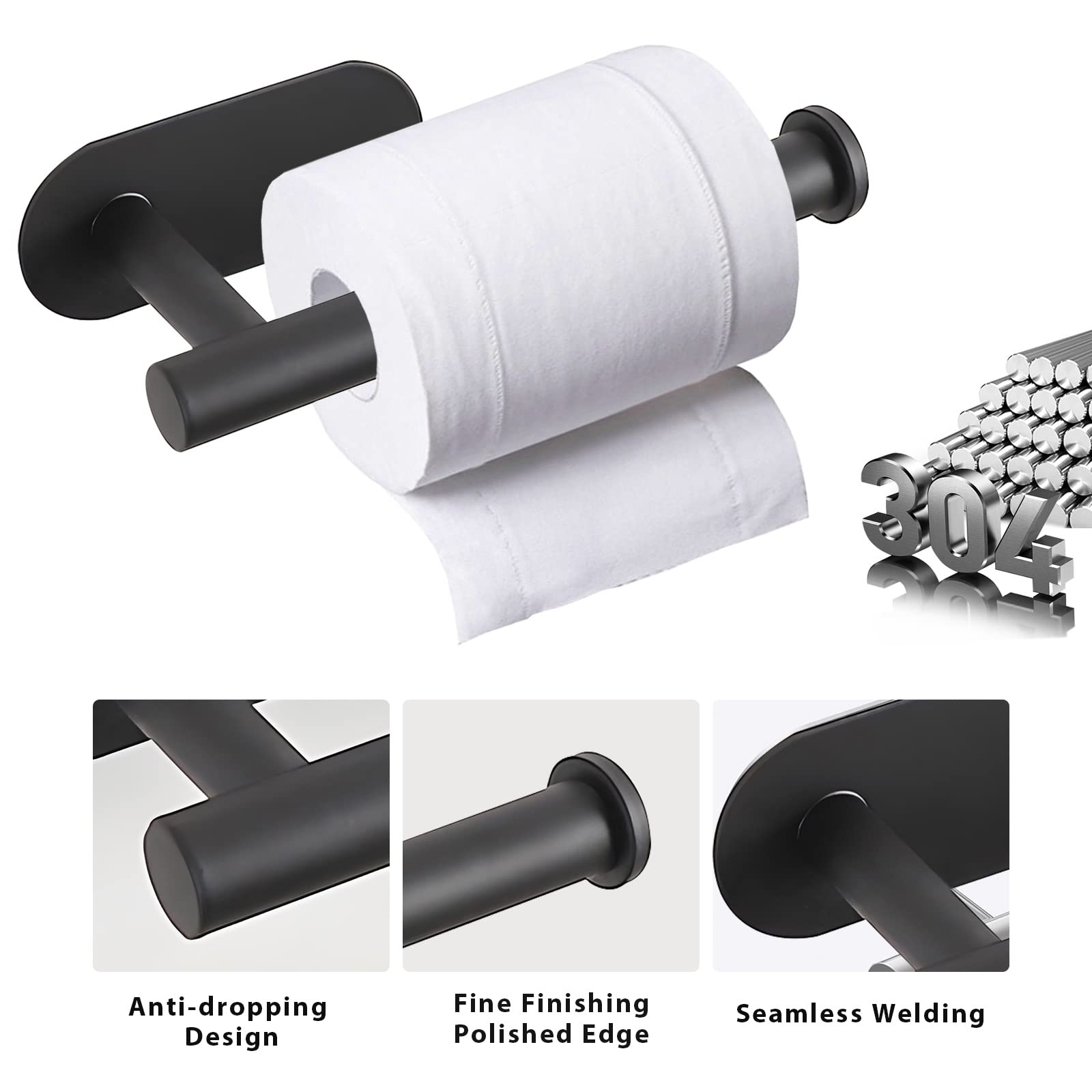 Porta Carta Igienica In Acciaio Inox Nero | Autoadesivo Senza Fori | Adesivo Per Bagno E Cucina - 3