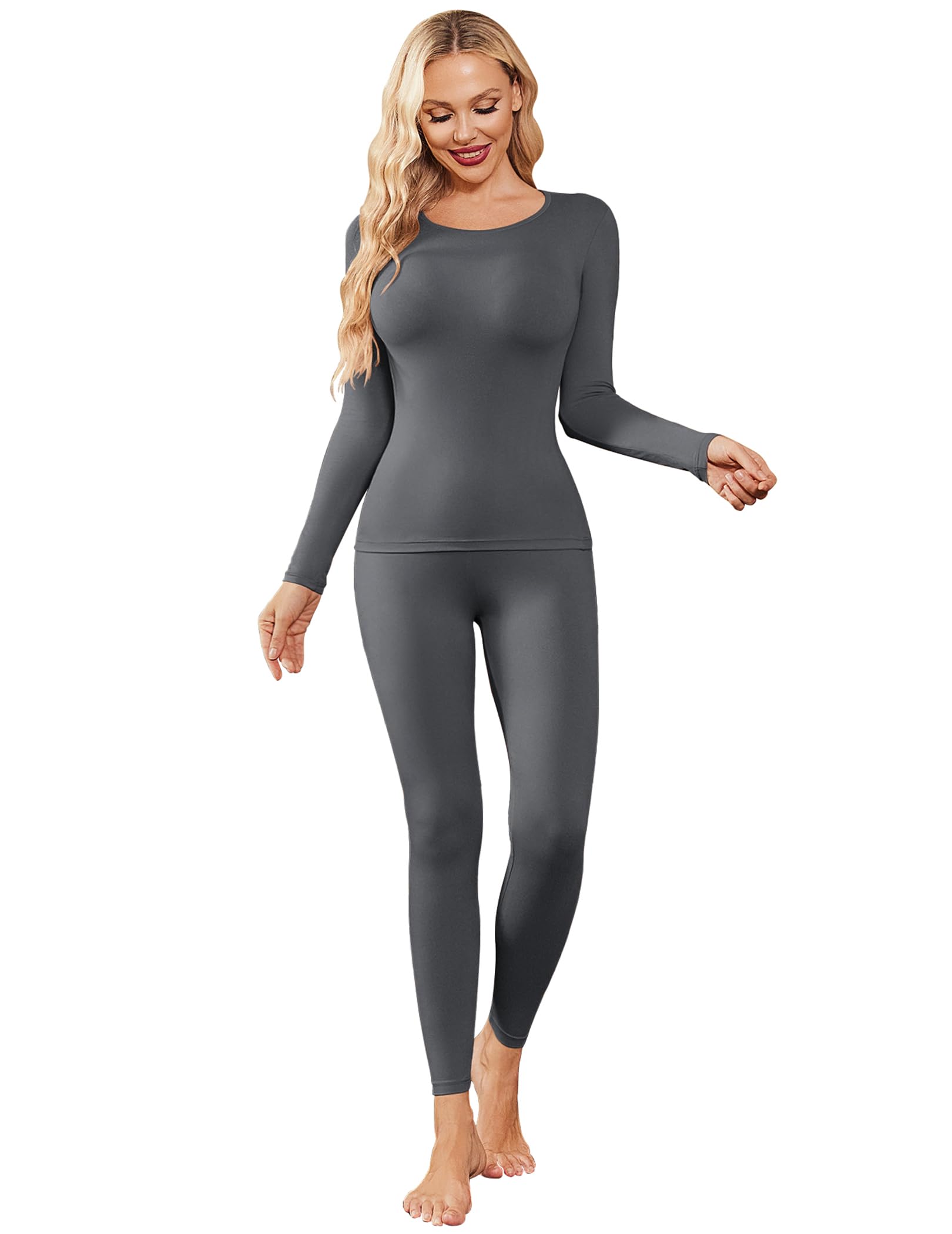 EKOUAER Ropa Termica Mujer, Conjunto Ropa Interior Térmica Invierno Frio Manga Larga Camiseta Termica y Pantalon Interior para Esquí,Moto，S-XXL