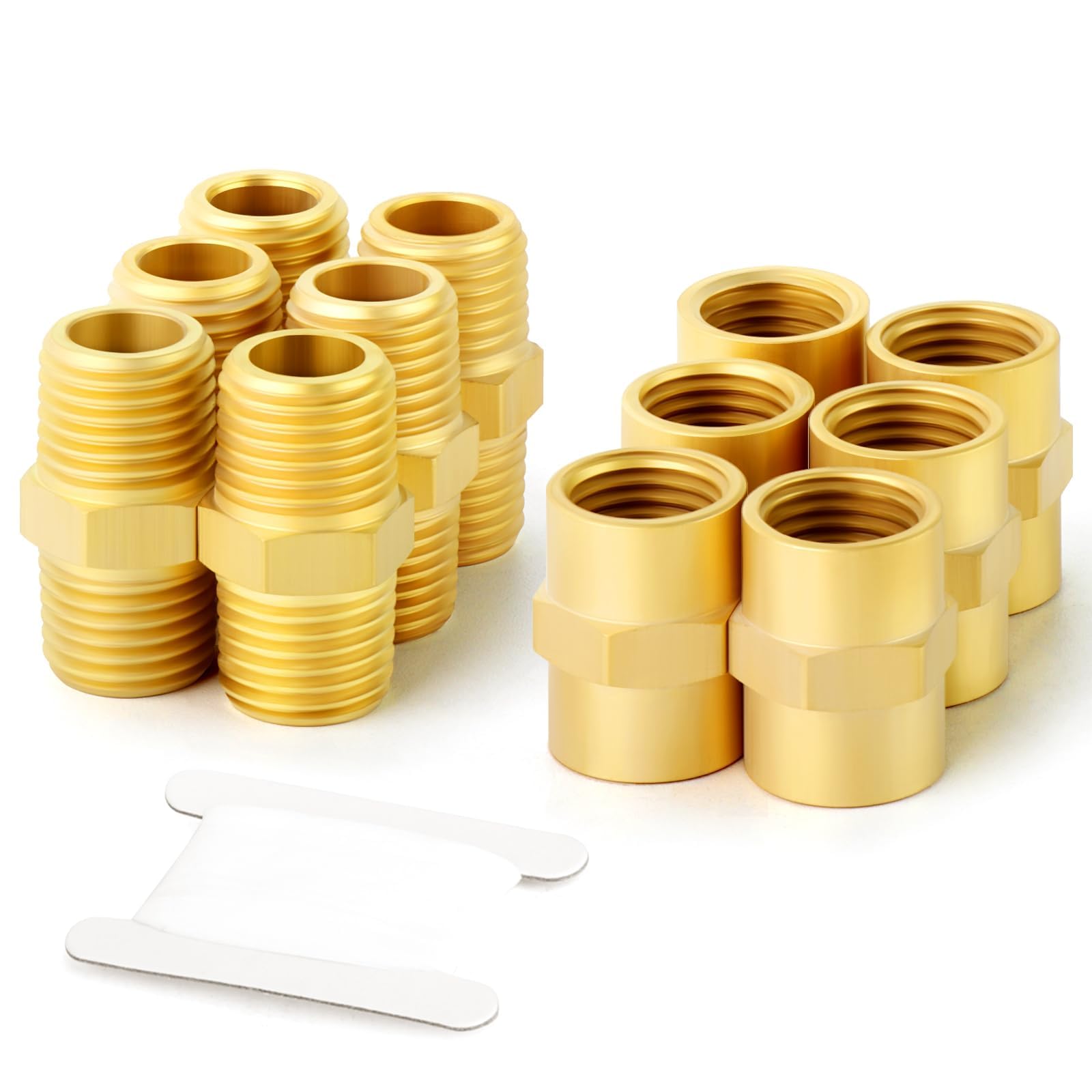 GASHER 12PCS Brass Pipe Fitting, Hex Brass Hex Coupler, 3/4" x 3/4" NPT Male Thread Pipe, 3/4Inch x 3/4Inch NPT Female Thread Pipe