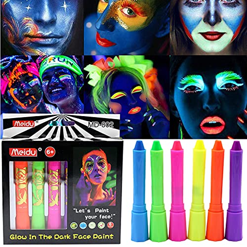 Glow In the Dark Face Paint Washable Luminous Party Crayons Mardi Gras Halloween Makeup Marker Pen Face Painting Sticks for Kids Adult