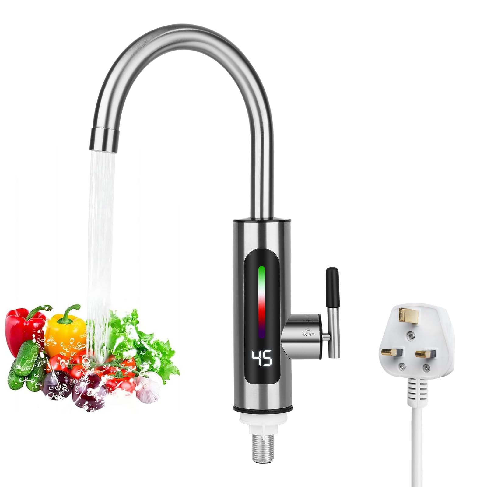 Instant Hot Water Tap, Electric Tap UK Plug, 220V 3000W Electric Hot and Cold Mixer Water Faucet with LED Digital Display for Kitchen Bathroom (Tap 2)