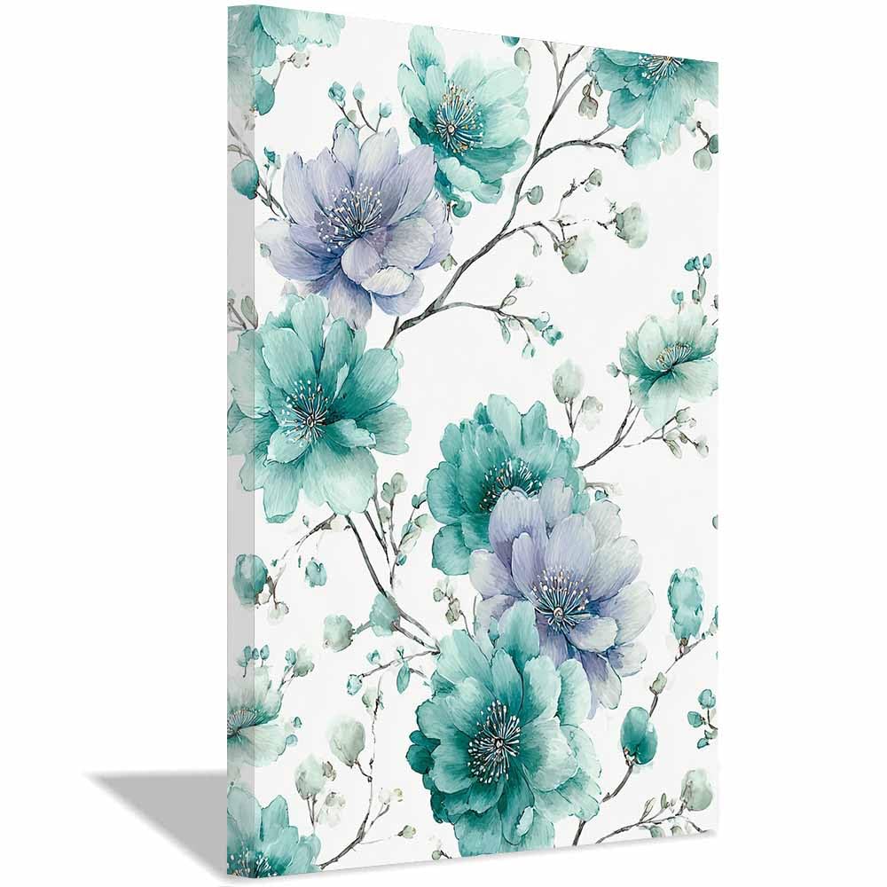 Xeniou Multicolor Flower Canvas Wall Art Teals Purple Floral Art Canvas Wall Art, For Bedroom Bathroom Living Room Home Wall Decor(Multicolor)-70X100cm Framed