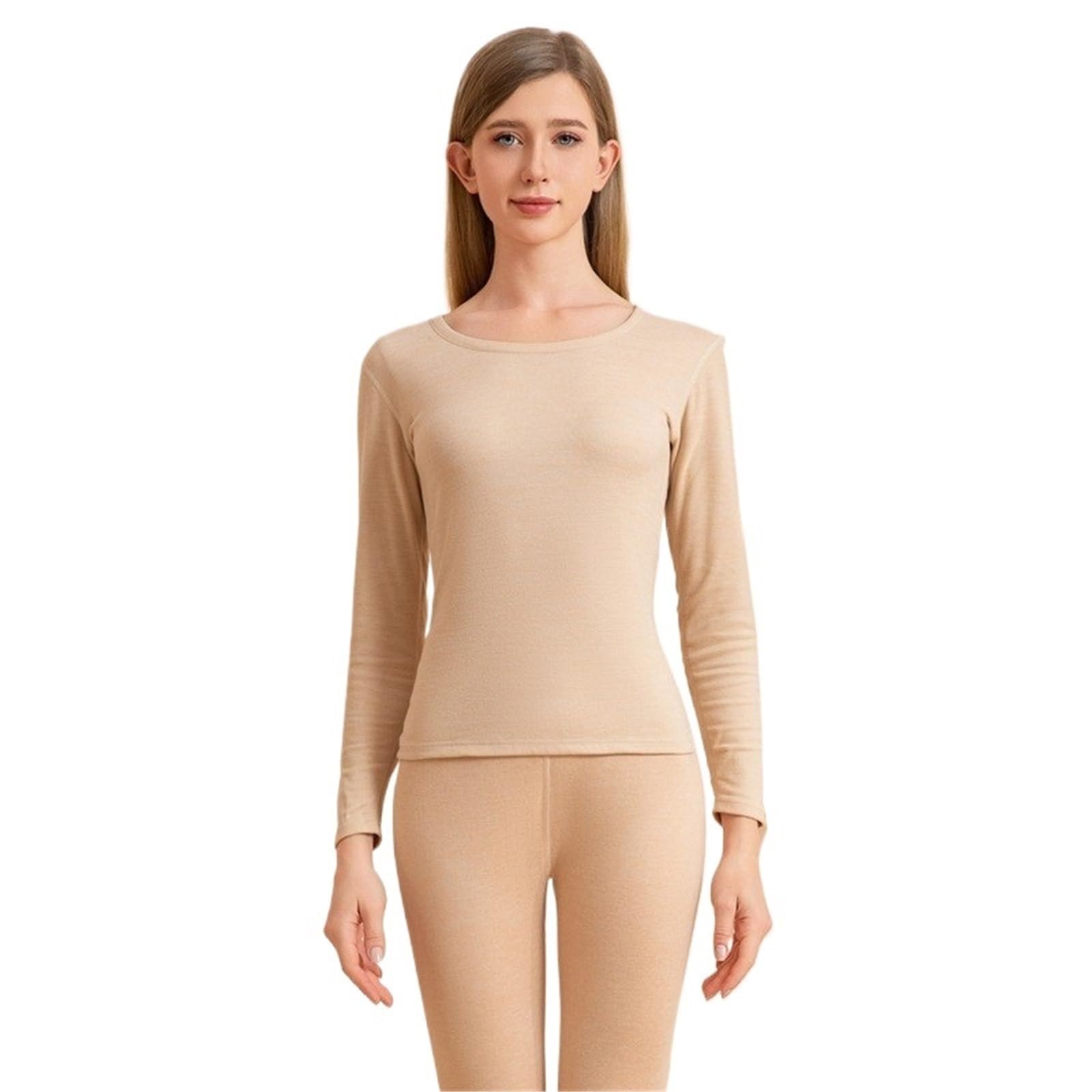 Ropa Termica Pare Mujer Conjunto de Ropa Interior térmica Gruesa con Parche de Calor rápido, Conjunto de Ropa y Pantalones de otoño(Curry Women,XL)