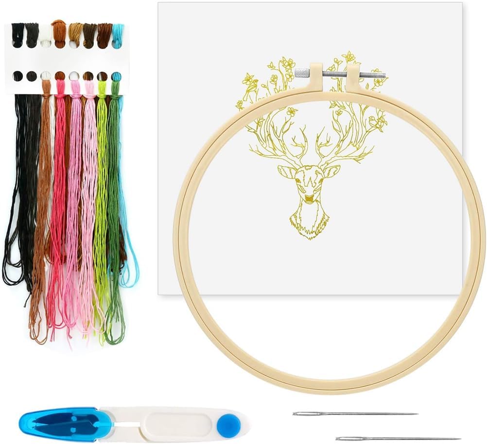 Meecaa Starry Sky Moon Embroidery Kit Starter Set, Hand Embroidery Set,Pattern Printed Cross Stitch Set for Beginner Adults, with Embroidery Hoop and Instructions (Starry Sky)