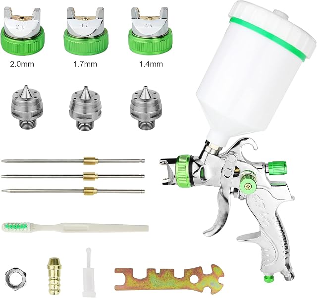 HVLP Gravity Feed Air Spray Gun, 600CC Cup Paint Sprayer with 3 Nozzles 1.4mm 1.7mm 2.0mm Pro Painting Tool for Car Primer, Surface Painting, Coatings