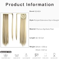 Vista 47 de SEIKEA Extensión de cola de caballo larga recta envolvente con clip, extensiones de cabello sintético suave natural para mujer, 35 pulgadas, marrón