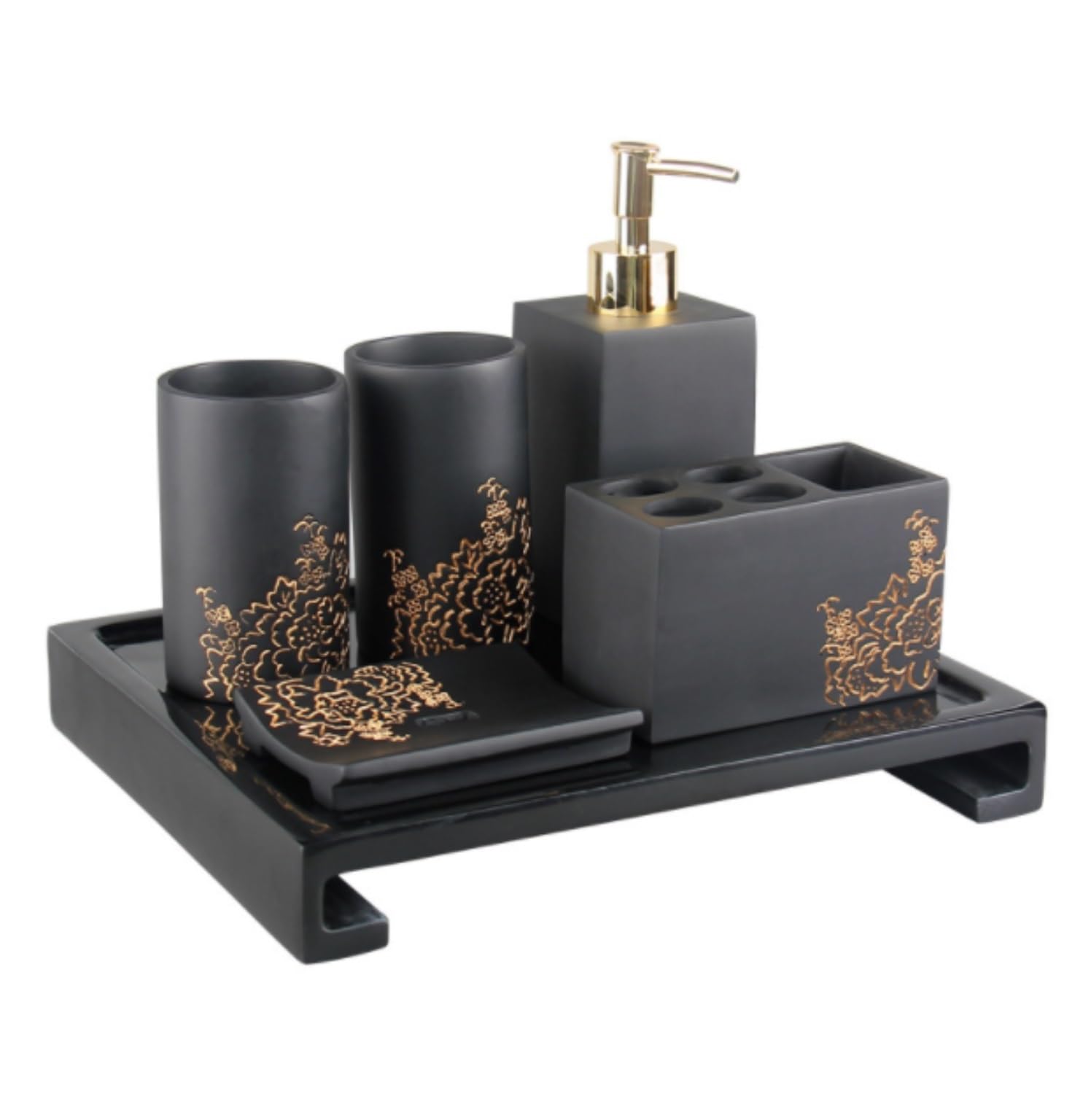 Accesorios De Baño Juego De 6 Accesorios De Baño De Resina, Dispensador De Jabón, Soporte para Cepillo De Dientes, Vaso Y Jabonera Set De Baño Accesorios