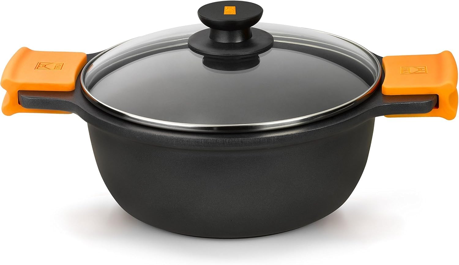 BRA Efficient Cacerola alta con tapa de cristal y asas de silicona extraíbles, diámetro 24 cm, apta para inducción