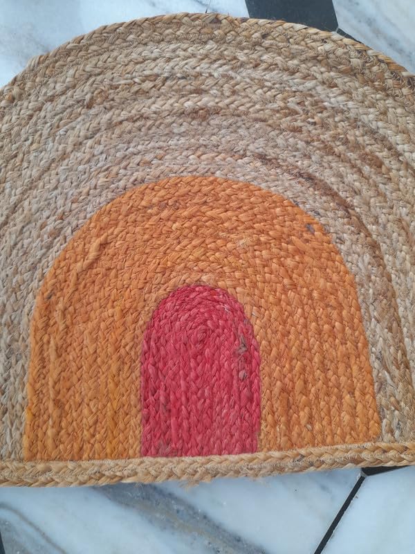 Miniatura 4 de Jaipur Art & Rugs - Tapete para puerta delantera de yute natural hecho a mano indio, tapete medio redondo, 30 x 50 pulgadas, tapetes para puerta al