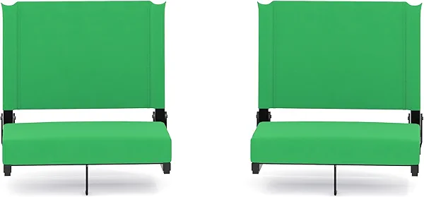 Flash Furniture Grandstand Portable Stadium Seats for Bleachers or Benches, Folding Padded Stadium Chairs with Handle, Pack of 2, 500 lb. Weight Capacity, Bright Green