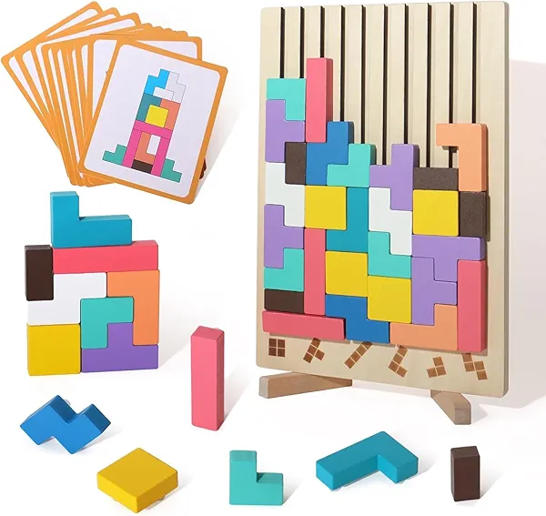 WISBOOK Wooden Colored 3D Russian Block Puzzle Jigsaw Puzzle Toy Montessori Educational Gift for Boys and Girls Board Game Educational Toys for Toddlers Brain Teasers for Toddlers 3-6 Years