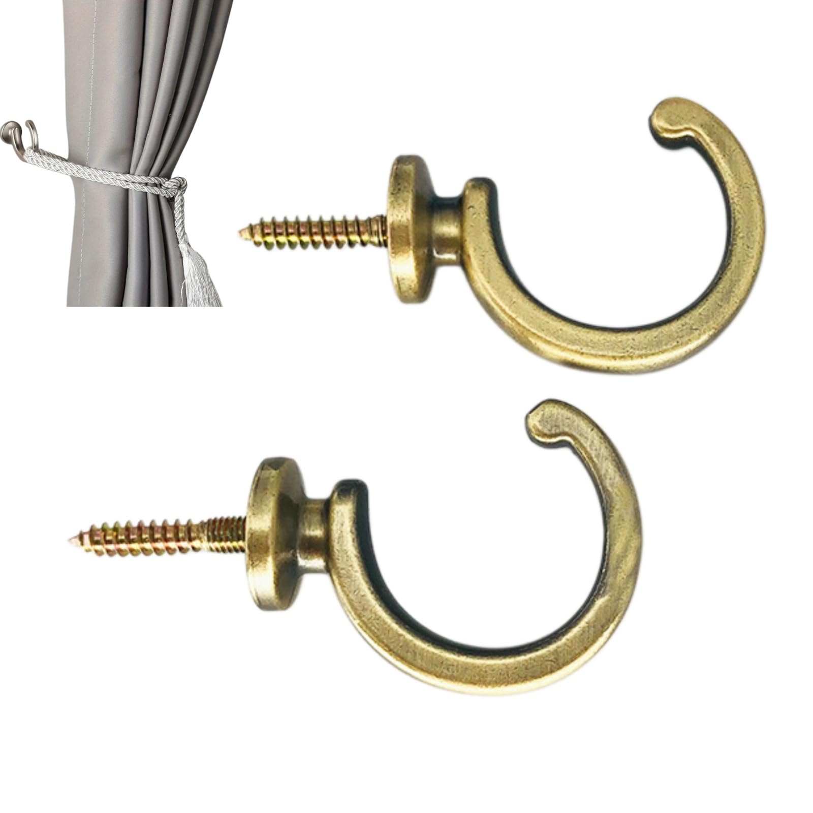 2 PCS Antique Brass Curtain Tie Back Hooks,Bronze Color C-Shape