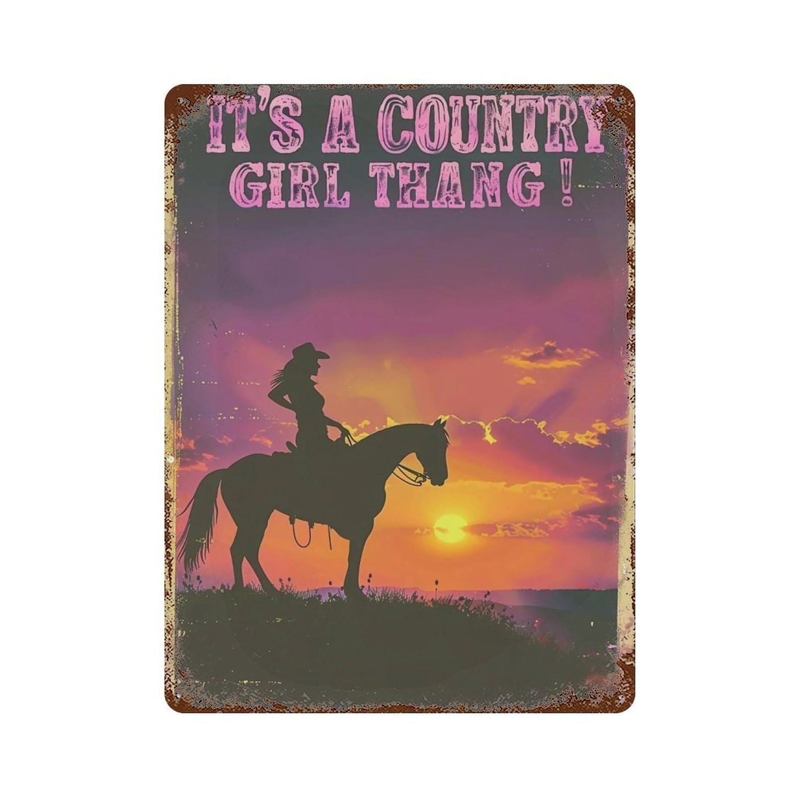 FHUYEURHRY It's A Country Girl Thang! Western Cowgirl Silhouette 01 Wall Decor Retro Iron Vintage Art Metal Tin Sign Poster Modern Home Cofffee Club Art Bar Shop Decorations Style 40x30cm