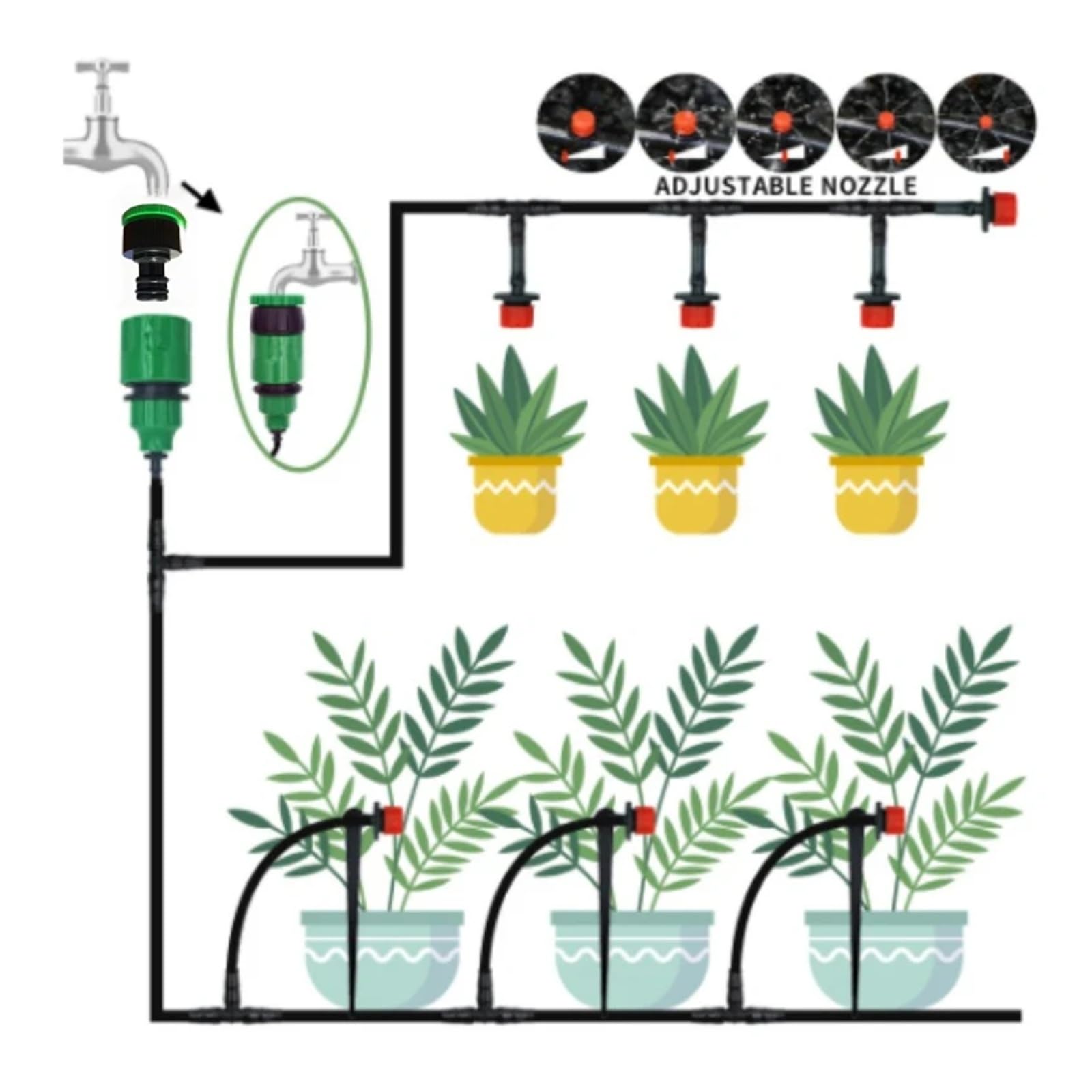 Accessori per Navi Kit di irrigazione for Piante da 5-60 m, gocciolatori Regolabili for irrigazione, Sistema di irrigazione for Micro Giardini Accessori per l'irrigazione(5M6Pcs)