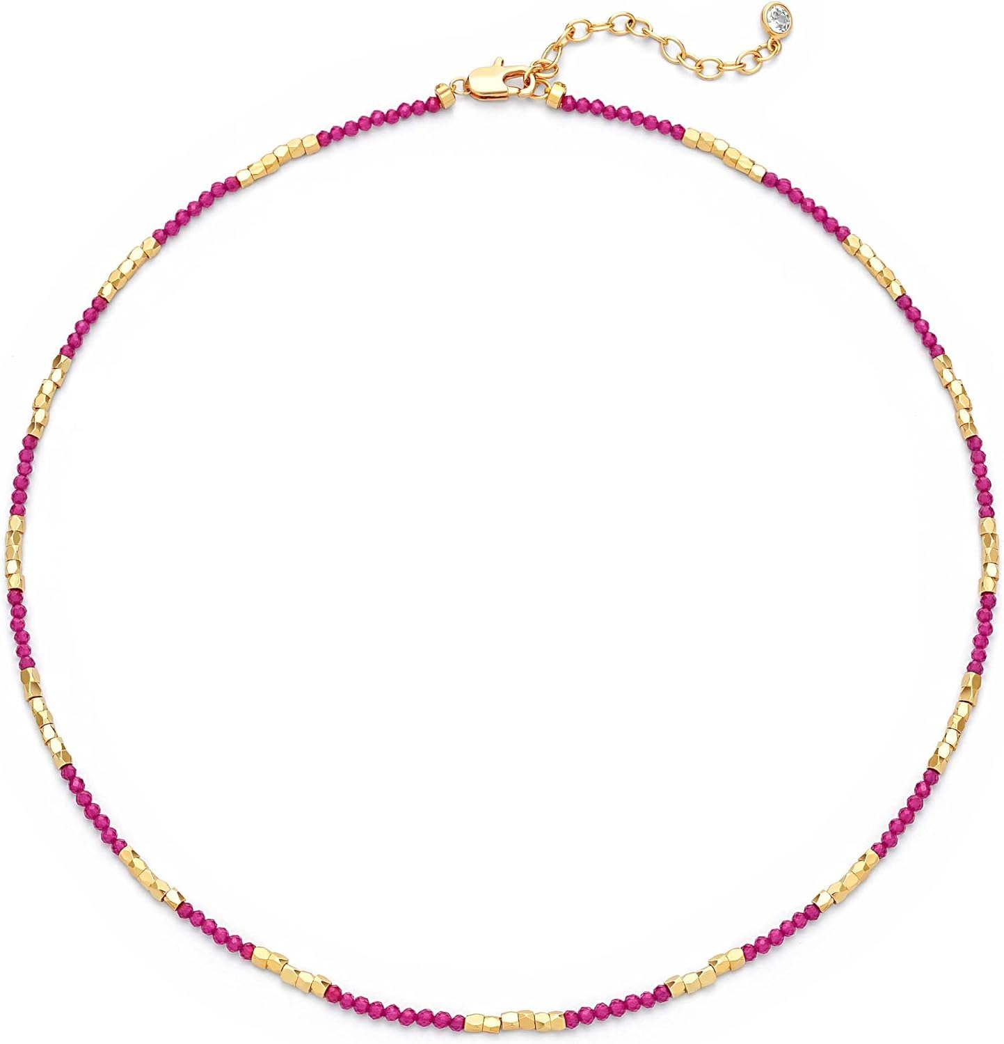 MTMY Beaded Gemstone Choker Necklace for Women, 14K Gold Plated Boho Colorful Natural Stone Bead Chain Necklace Summer Beach Handmade Jewelry