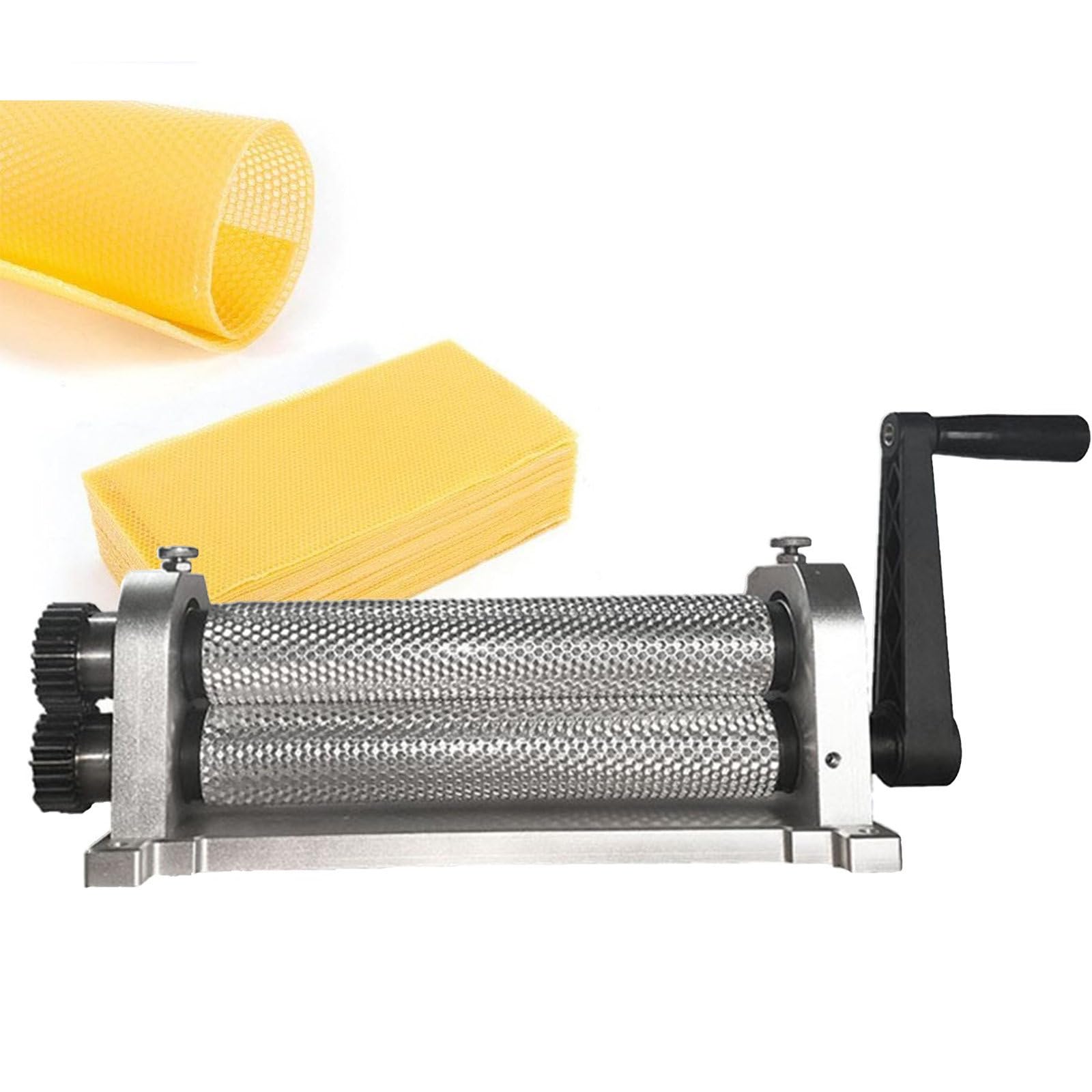 GIZMIT Bee Wax Rollers Stamper Printing Machine, Manual Beeswax Comb Foundation Machine 50x280mm Bee Wax Sheet Roller Mills Machine Honeycombs Printing Stamper 5mm Cell Size 5.4mm