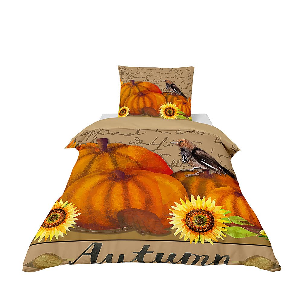 FANSU Children Baby Girls Boys Kids Duvet Cover Bedding Set 2 Piece, Nursery Easy Care Quilt Cover & Pillow Set for Toddler Cot Bed - 3d Pumpkin Print (sunflower,100x135cm+40x60cm)