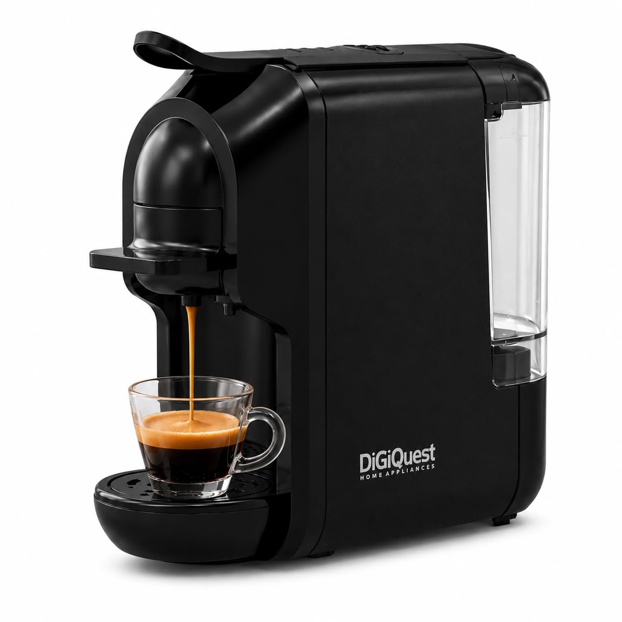 DIGIQUEST Macchina da caffè COFFY BLACK 3in1 compatibile con cialda, capsule Nespresso® e Lavazza® A Modo Mio® | Caffè corto e lungo | Potenza 1450 W | 0,6 Litri | 19 Bar