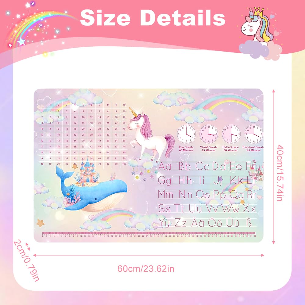 Sottomano in Pelle per Bambini Ragazze Unicorno, Pad per Ufficio Rosa, 60x40 cm