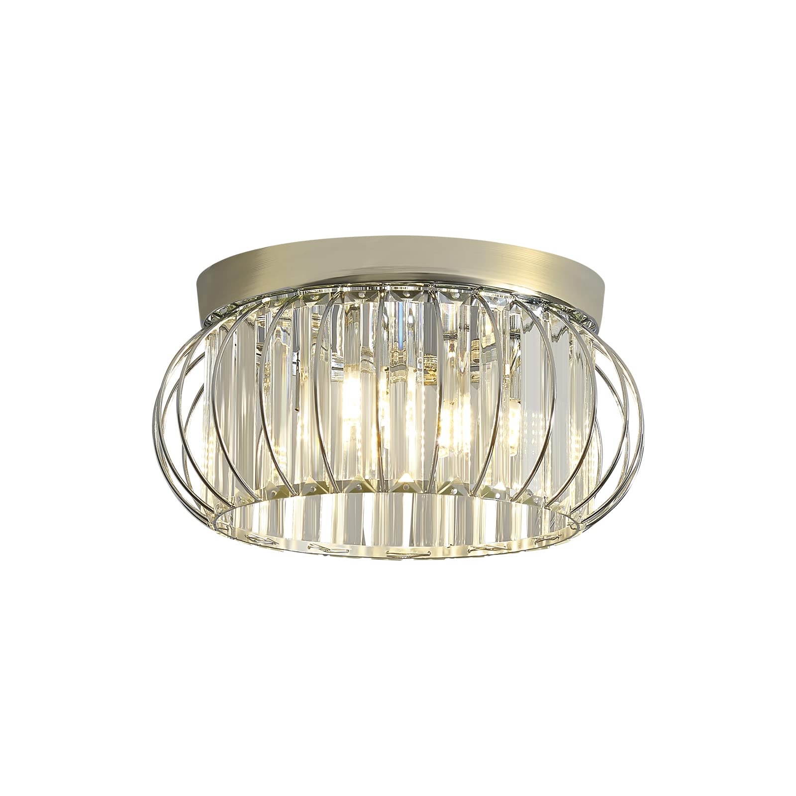 BUXVRCS Modern Crystal Chandelier, 4-Light Flush Mount Ceiling Light Fixtures, Overhead Light Fixture Silver Ceiling Lamp for Hallway Bedroom Bathroom Living Room Kitchen G9 Socket (Silver)