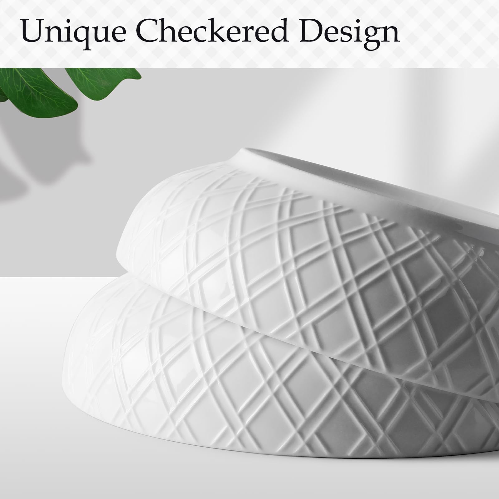 Set 4 Ciotole Pasta In Ceramica - 20cm, 600ML, Bianche Con Bordo Nero, Microonde E Lavastoviglie