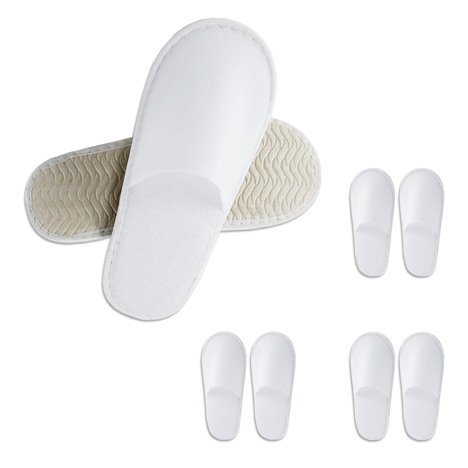 Disposable Slippers for Guest, (4 Pairs) Spa Hotel House Slippers for Shoeless Home Bulk Indoor Slippers for Women Men Pantuflas Desechables Para Invitados White