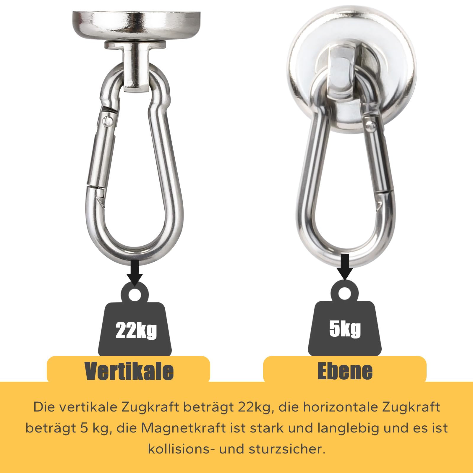 Magnethaken, Superstarker Neodym-Magnet Mit Abnehmbarem Karabinerhaken, Robuste Magnethaken Für