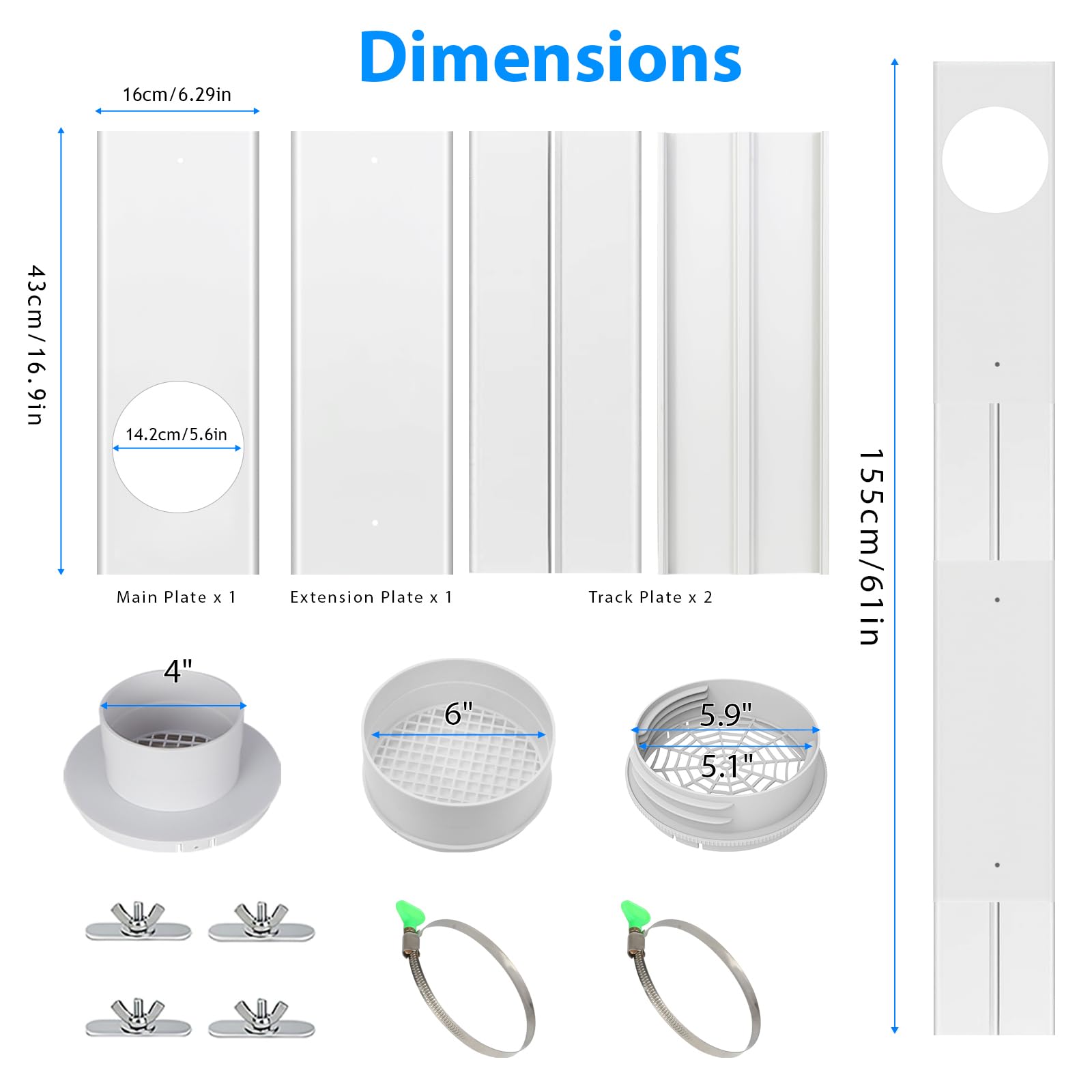 Fensterkanal-Set, Trockner-Fenster-Lüftungs-Set, passend für 10,2 cm / 15,2 cm Luftführungen und 13 cm / 15 cm Schlauch, tragbare verstellbare Schiebefensterdichtungen für HVAC-Kanäle,