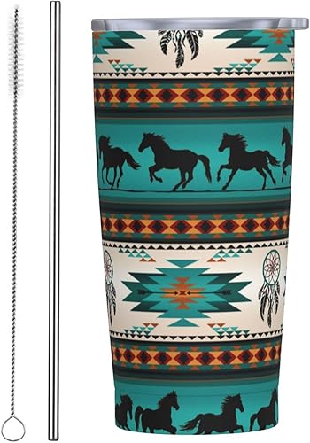 ASEELO Vaso de acero inoxidable de 20 onzas con diseño de rayas de caballo con tapa y pajilla taza de café al vacío de doble pared vaso de café