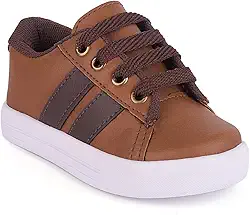 Tênis Infantil Casual Antiderrapante Couro Sintético Cadarço Marrom e Branco