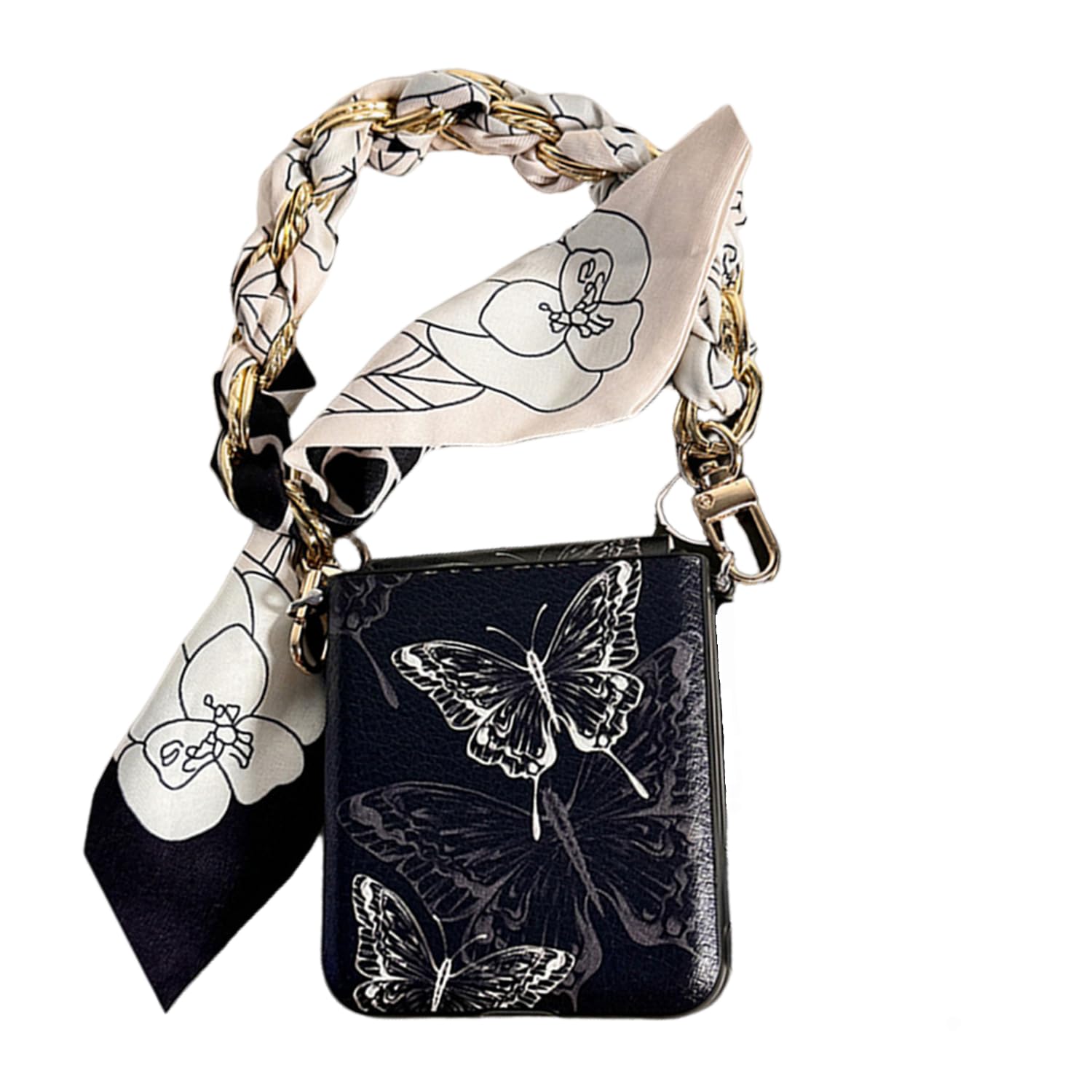 Flower Ribbon Bracelet Wristband Leather Case for Motorola Razr+ 2024/2025,Hinge Cover for Moto razr Plus 2024/2025,Women's Slim Shock Absorbing Cute