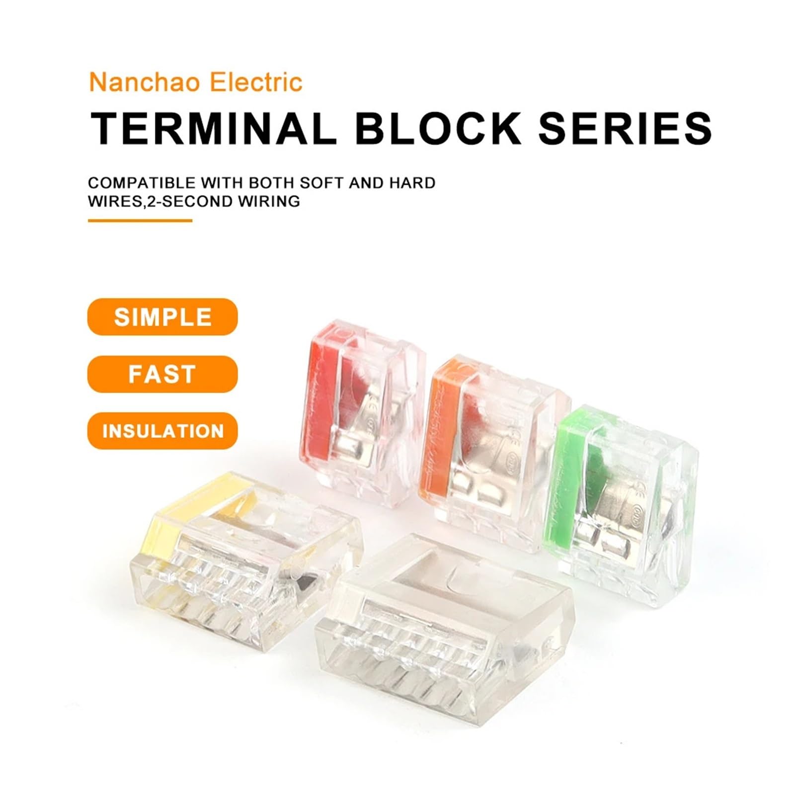 Wire Connector 252 253 254 255 Quick Conectors Compact Wiring Conductor Push-in Terminal Block LED Conector(253(Orange))