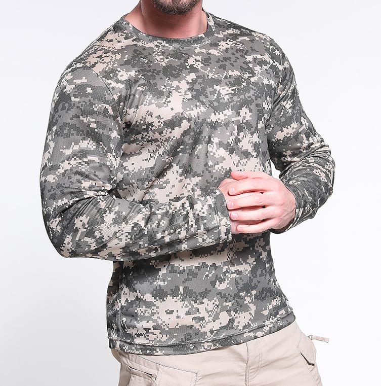 2PCS Men Hunting Camo Shirt Outdoor Long Sleeve UV Sun Protection Sun Shirts Loose Fit Quick Dry Running Workout Shirt (XL,06)