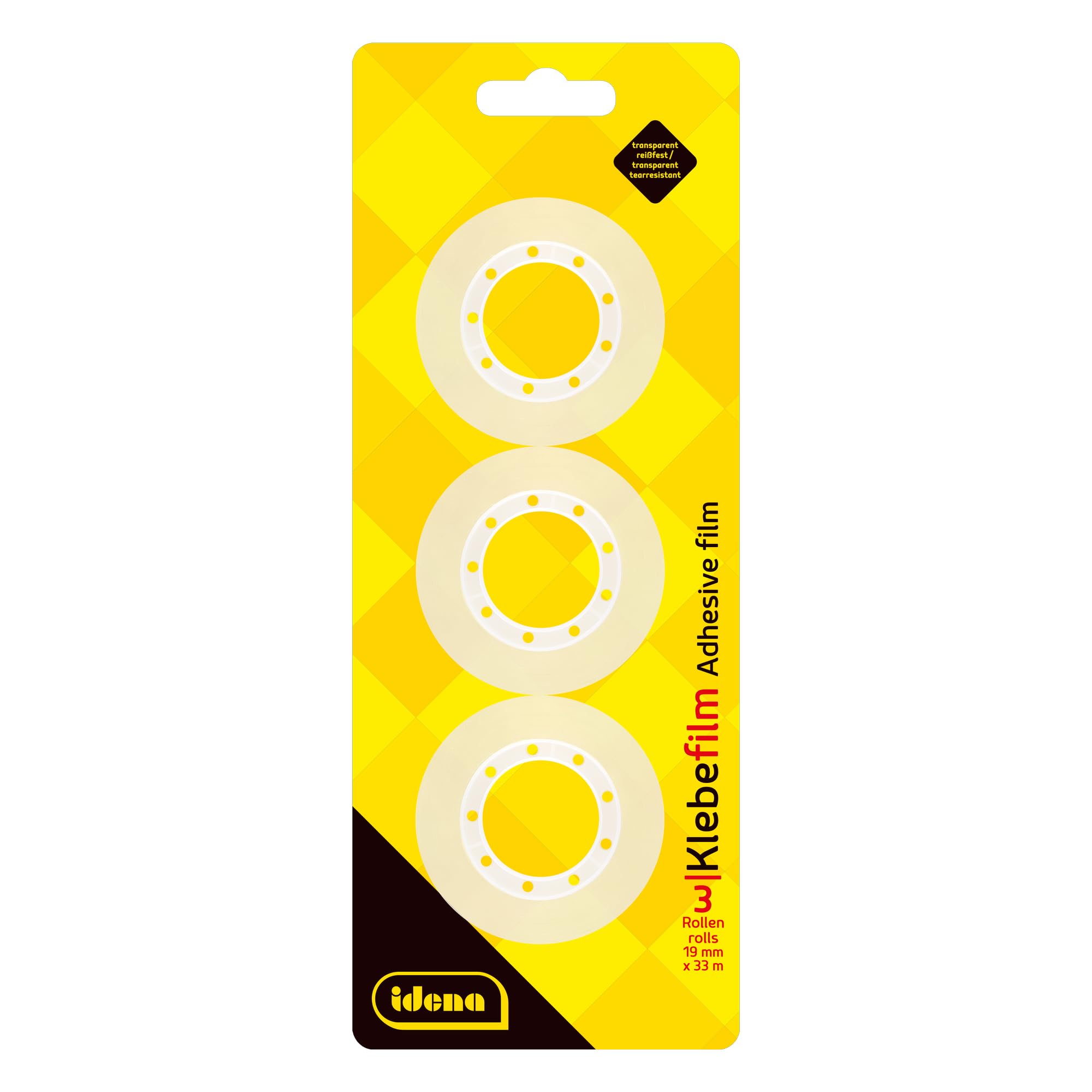 Idena 631053 Adhesive Film Pack of 3, 19 mm x 33 m, Transparent