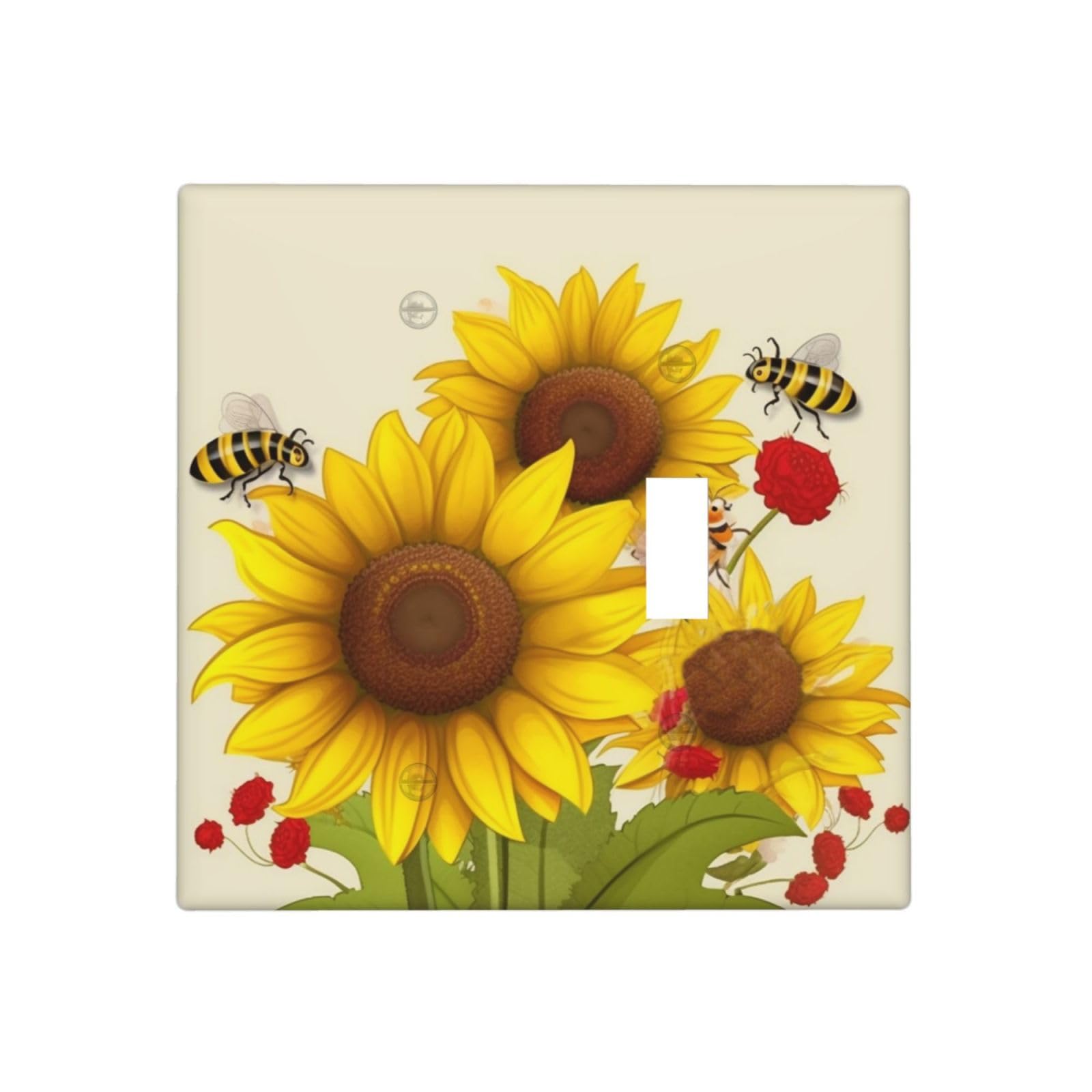 Decorator Wall Plate 2 Gang Light Switch Covers Bees Sunflowers Daisy Rose Flowers Wallplate Double Toggle Switch Plate Standard Size Electrical Outlet Covers Decorative Wall Switch Plate Cover