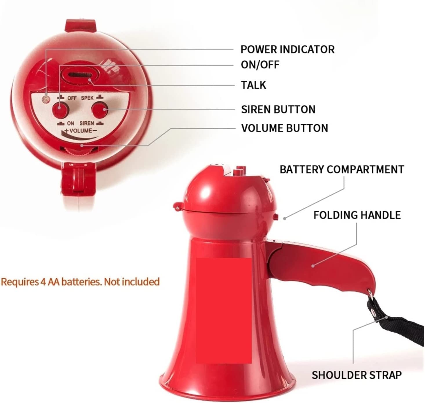 Tragbarer Bullhorn-Hand-Megaphon for Kinder, Feuerwehrmann-Mini-Bullhorn-Lautsprecher mit Sirene, Megaphon-Lautsprecher, tragbarer Handverstärker, leicht