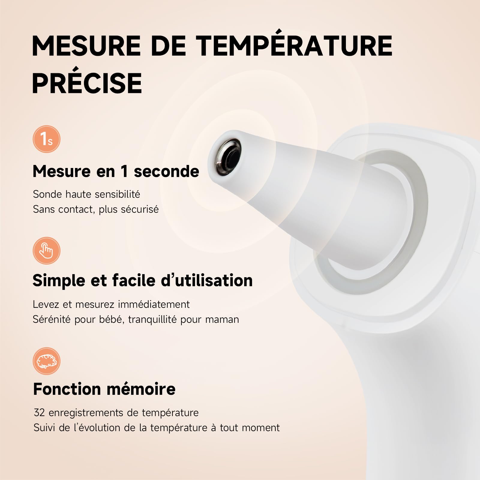 Motif unique dessiné à la main | Thermomètre numérique sans contact et auriculaire – Convient aux adultes et aux bébés, avec fonction mémoire (Teddy)