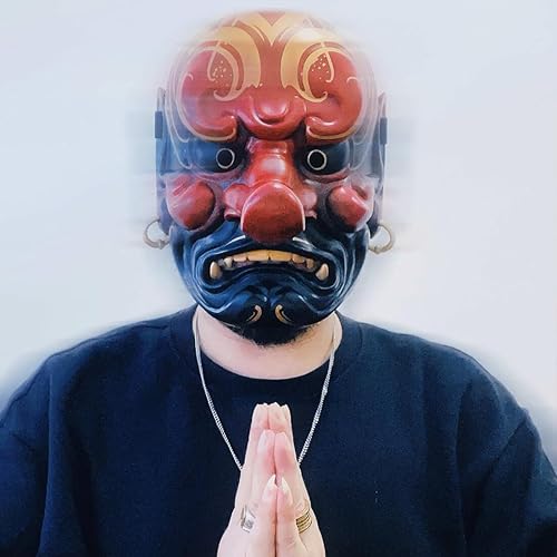 Miniatura 5 de LDesign Máscara japonesa grande de Tengu Samurai Oni máscara de fantasma, máscara de ninja, máscara punk, accesorio de cosplay para Halloween