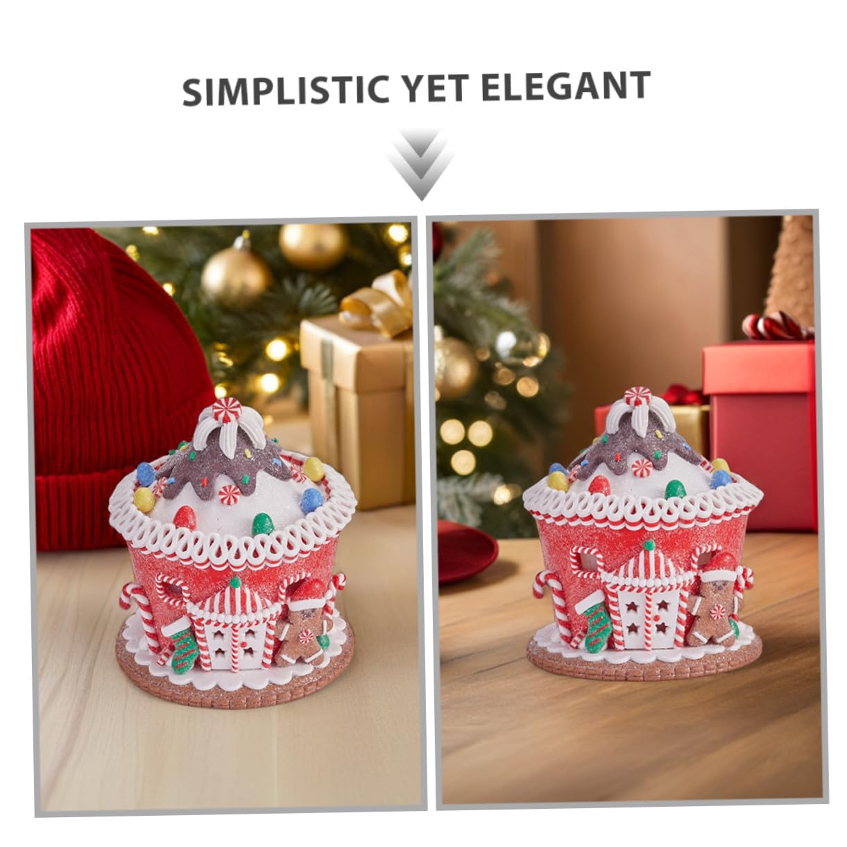 Figurilla Castillo de Galleta de Jengibre LED con Luz Escultura Navideña Pastel para Decoración de Mesa Navidad Adorno Festivo Versátil para Hogar y Oficina