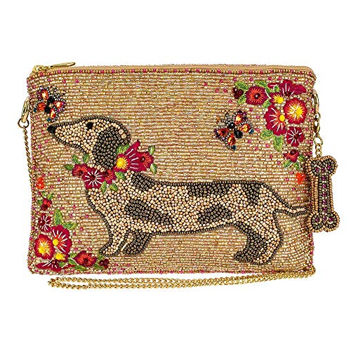 Mary Frances Doxie Beaded Dachshund Mini Crossbody Bag Clutch Purse with Floral Embroidery and Dog Bone Charm, Multicolor