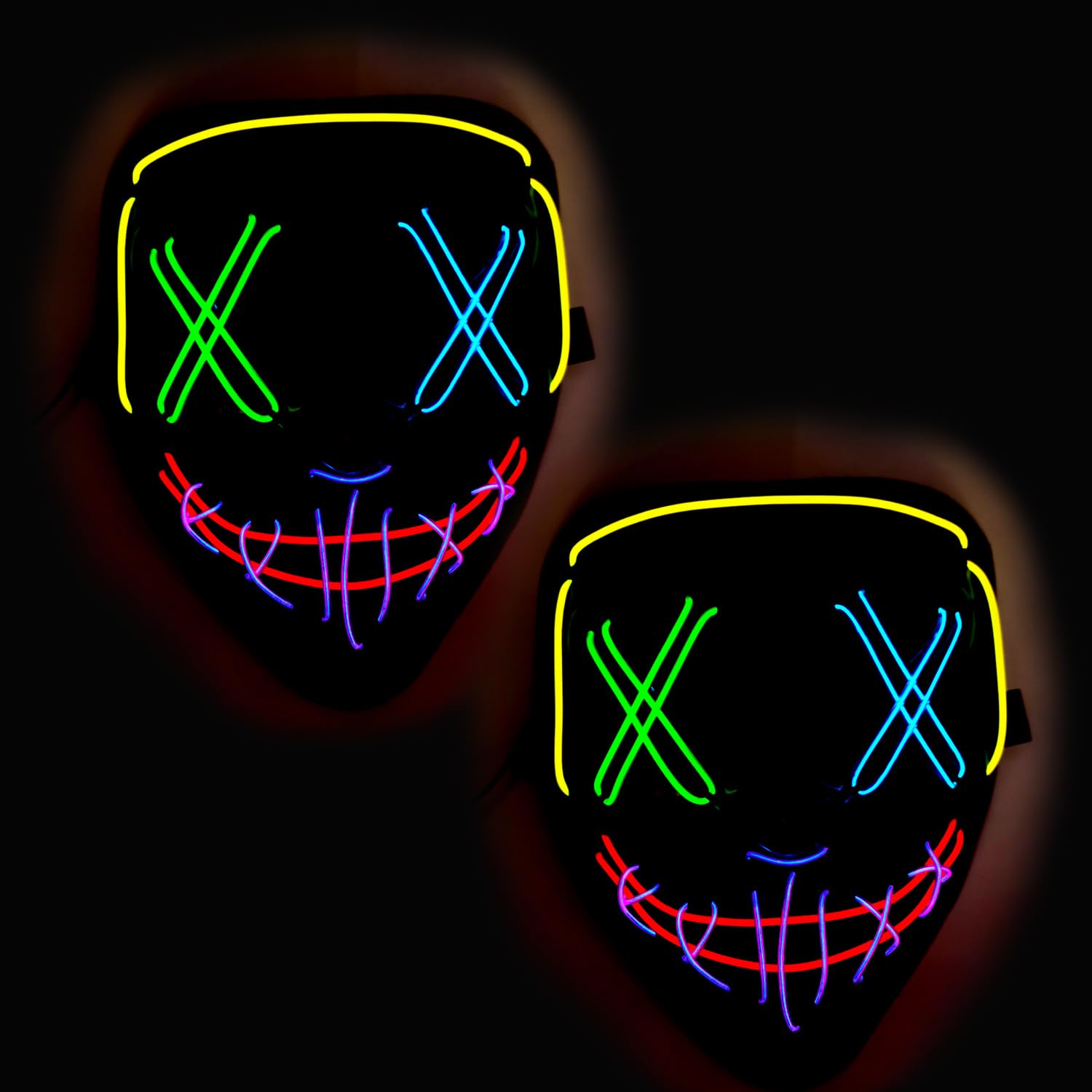 Light-Up 2pack Mask - Featuring dynamic five-color lighting effects specially designed for Halloween costumes and party cosplay for